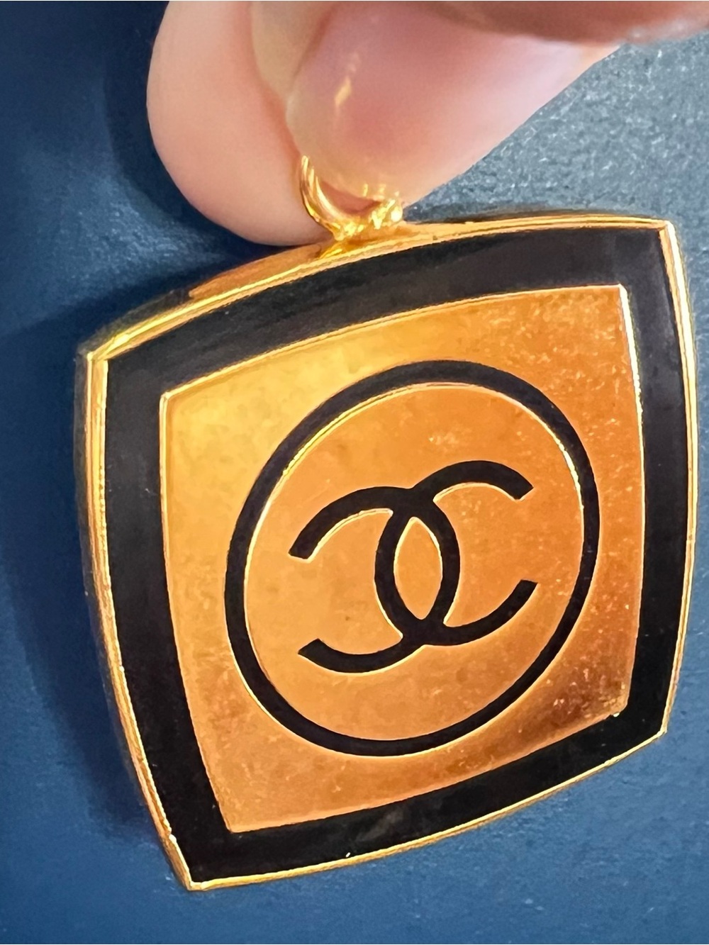 CHANEL Gold-Tone Pendant only. Gold with Black Enamel CC Motif